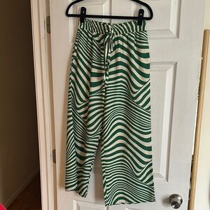 Green and White Striped Women's Pants